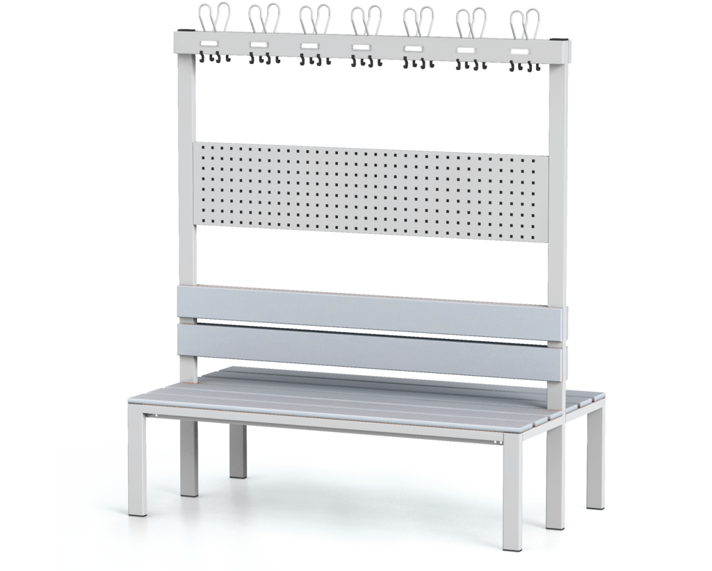 Double-sided benches with backrest and racks, PVC sticks -  basic version 1800 x 1500 x 830